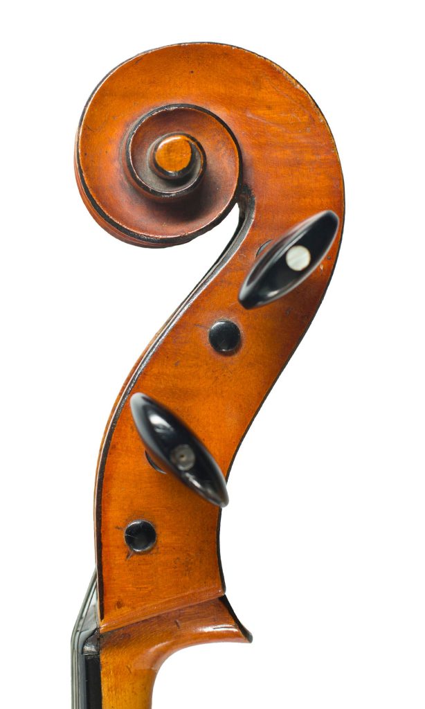 Seven-eighths cello by Alexis Maline, Mirecourt, circa 1840 — scroll
