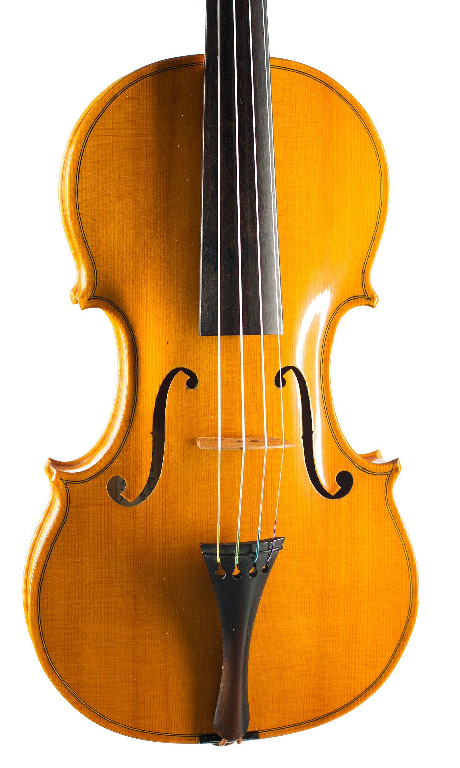 Violin by G. P. Love, Thornton-in-Craven, 1980 — angled view, 10°