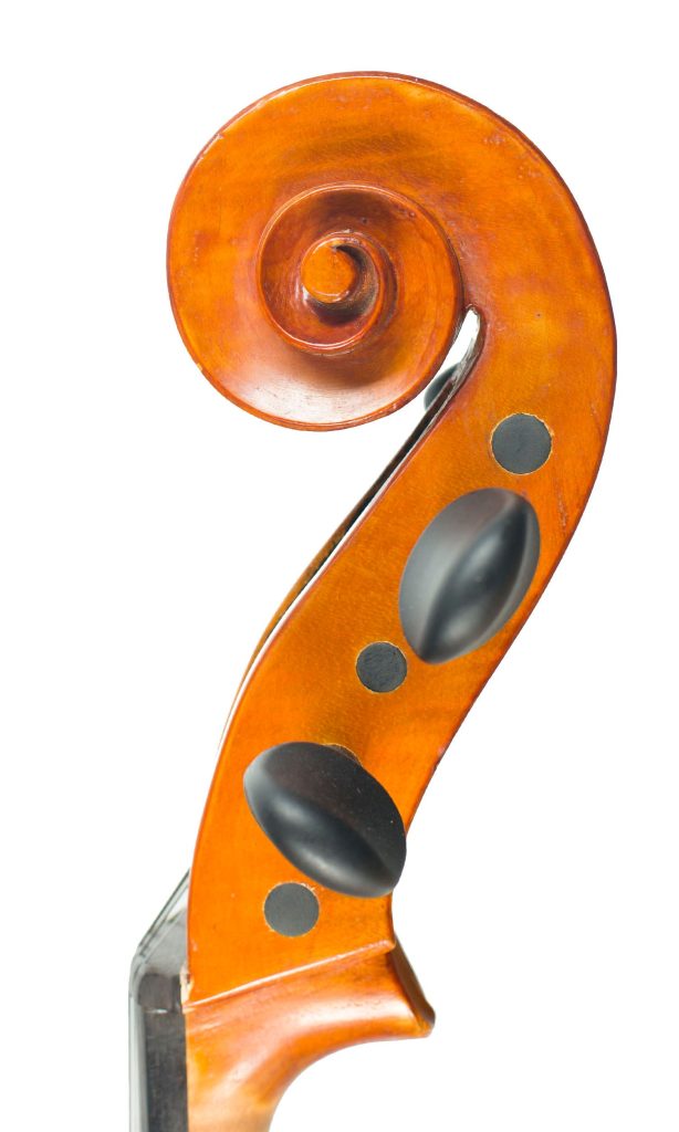 Five-string cello, Workshop of Ian Highfield, Birmingham, 1981 — scroll