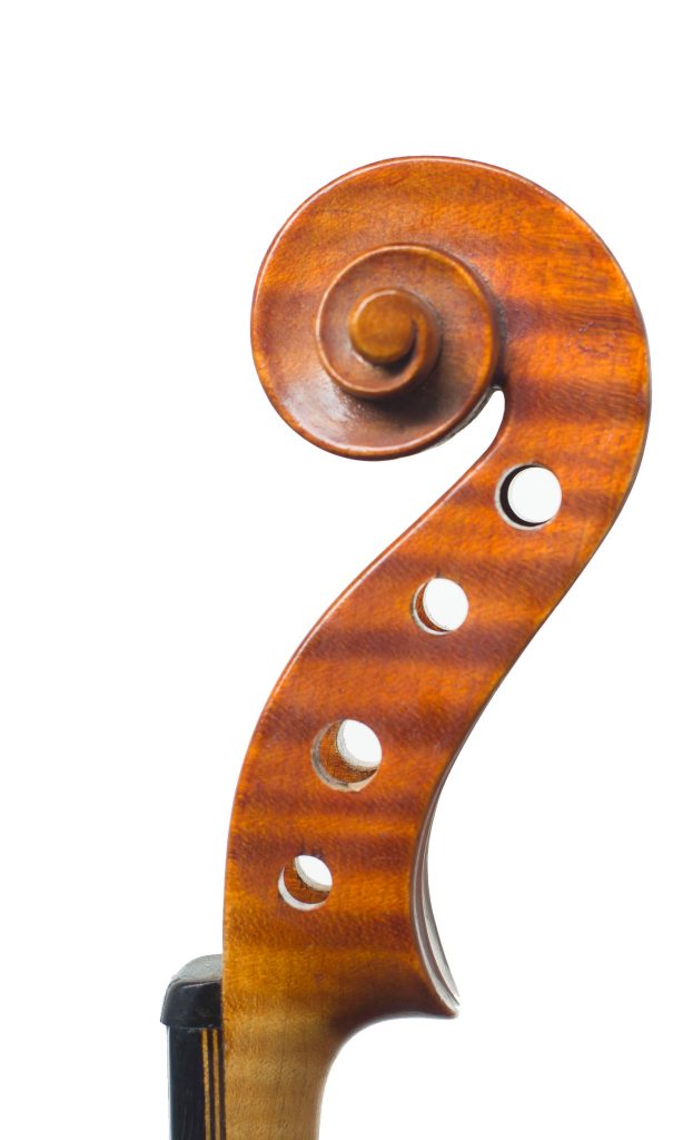 Violin by R. Williams, Oswestry, 1977 — scroll