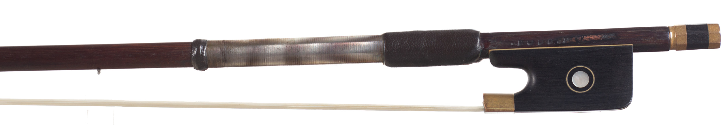 A nickel-mounted violin bow by August Moritz Knopf, circa 1890 — frog