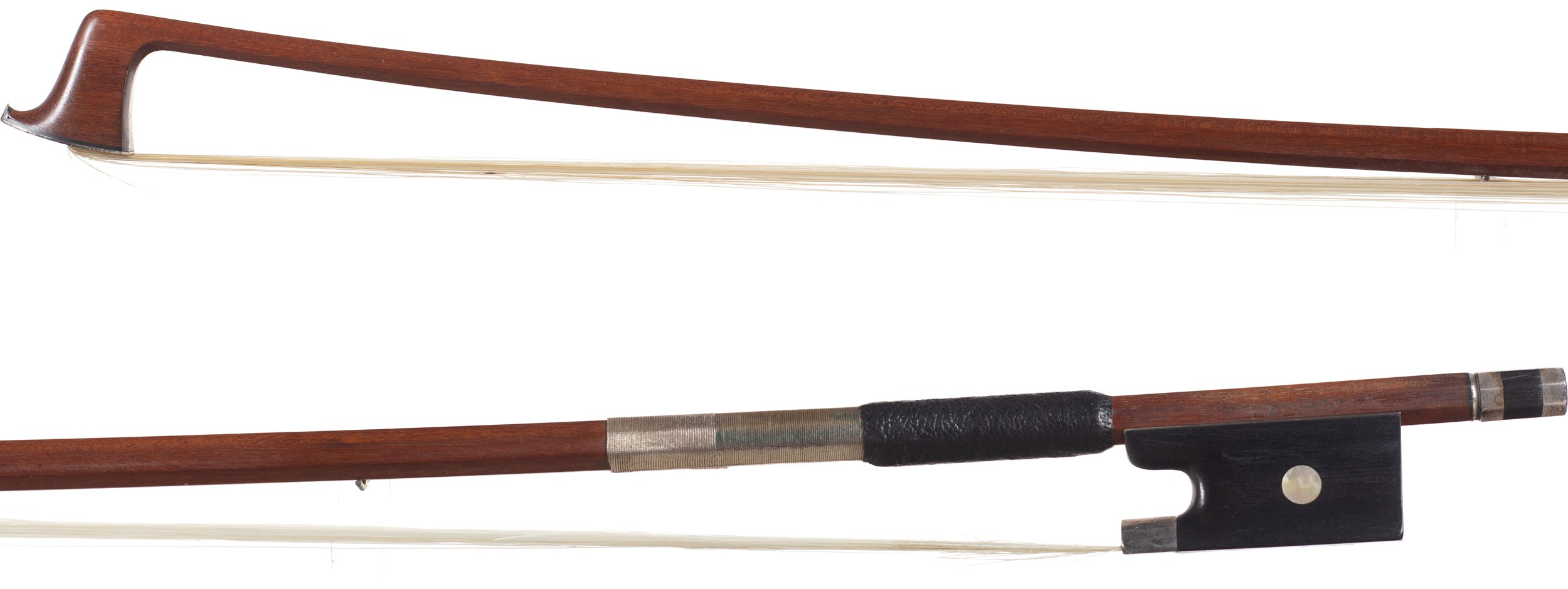 A silver-mounted violin bow by August Rau, Markneukirchen — head and frog