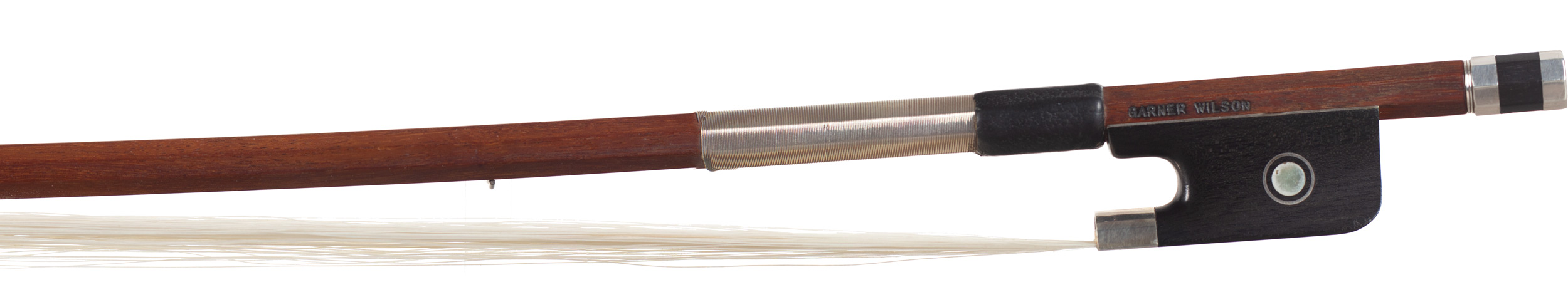 A silver-mounted cello bow by Garner Wilson, London — frog