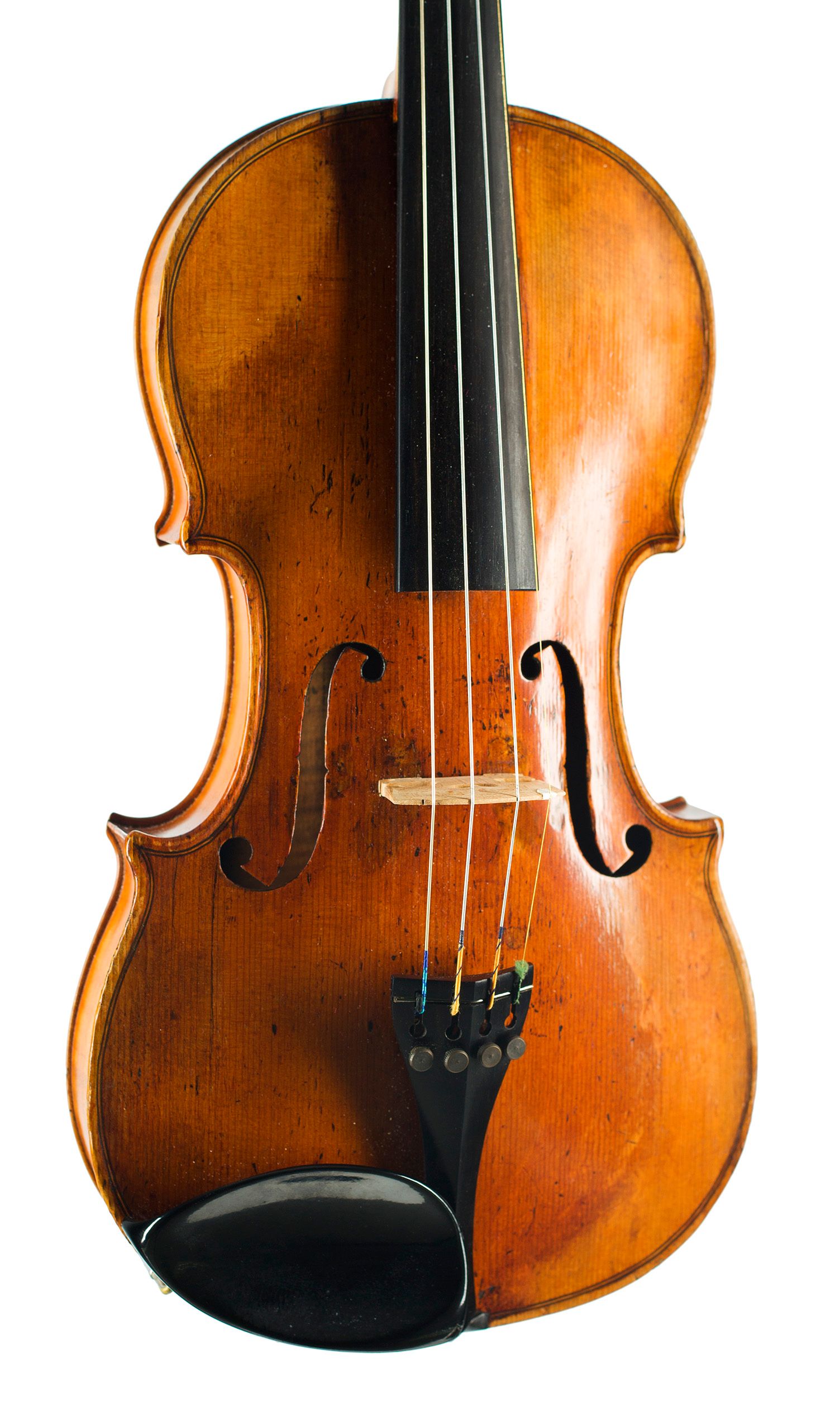 Violin by Francois Barbe, Mirecourt, 19th Century — angled view, 20°