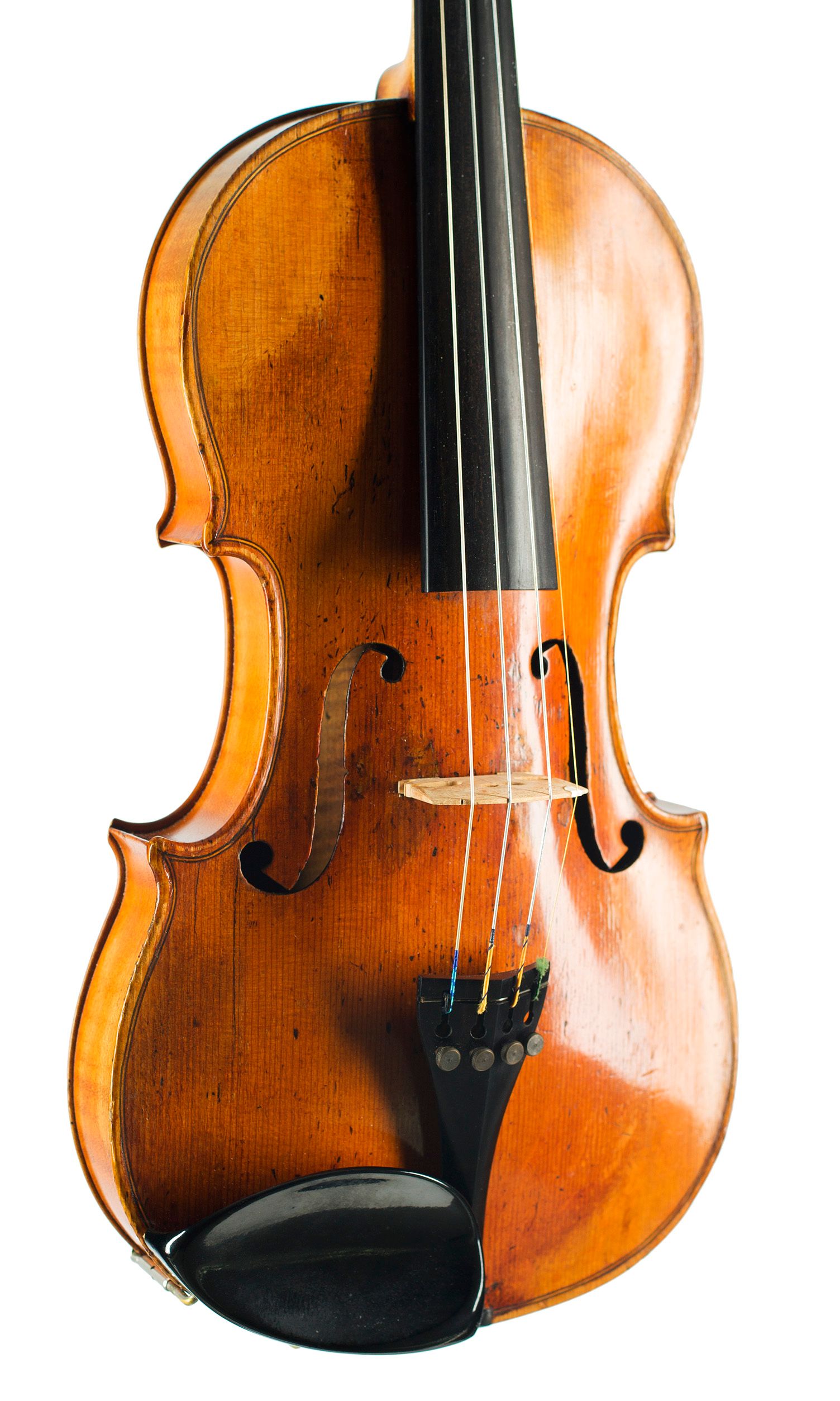 Violin by Francois Barbe, Mirecourt, 19th Century — angled view, 30°