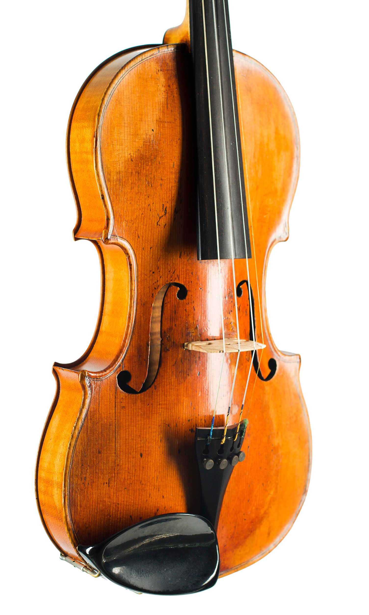 Violin by Francois Barbe, Mirecourt, 19th Century — angled view, 40°
