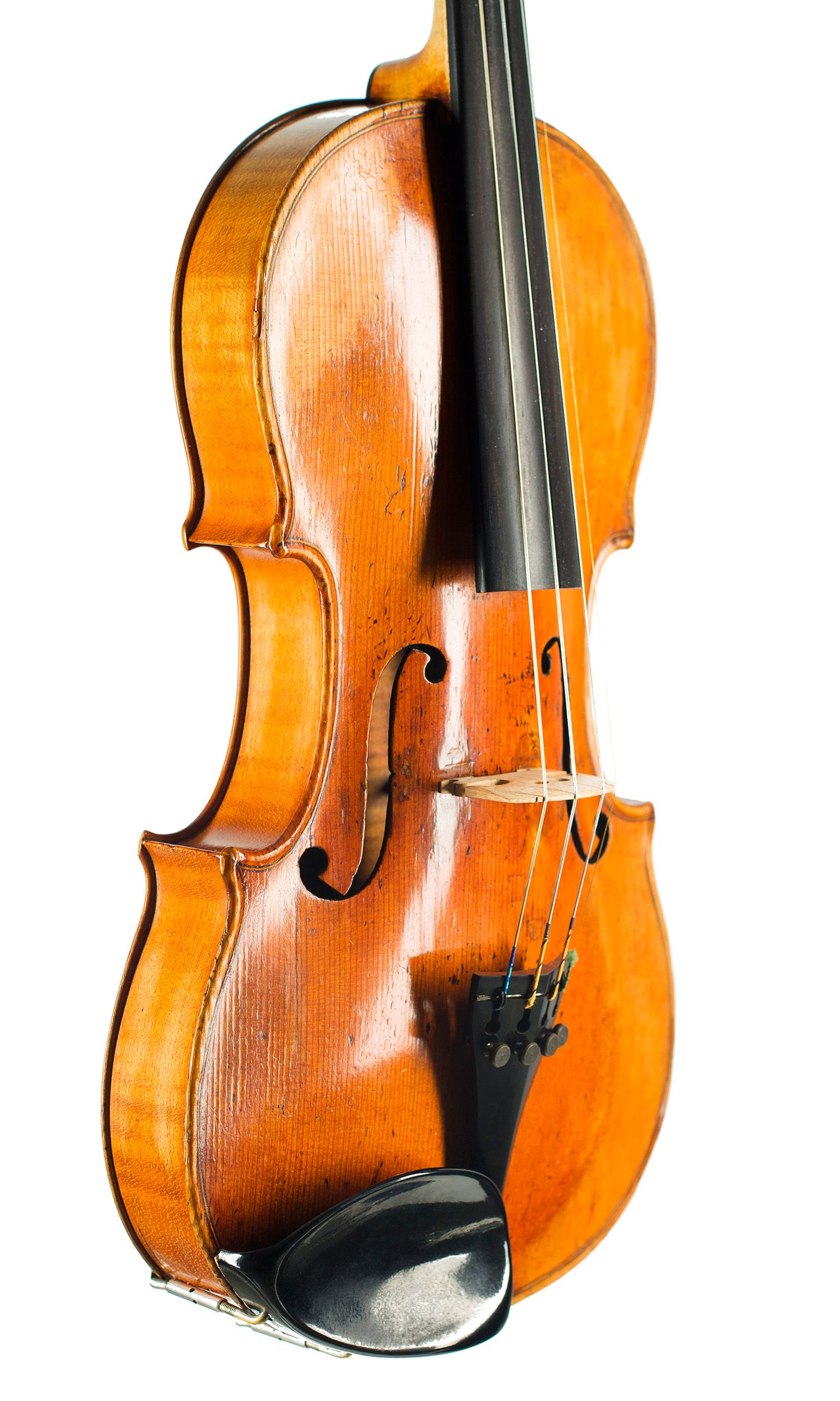 Violin by Francois Barbe, Mirecourt, 19th Century — angled view, 50°