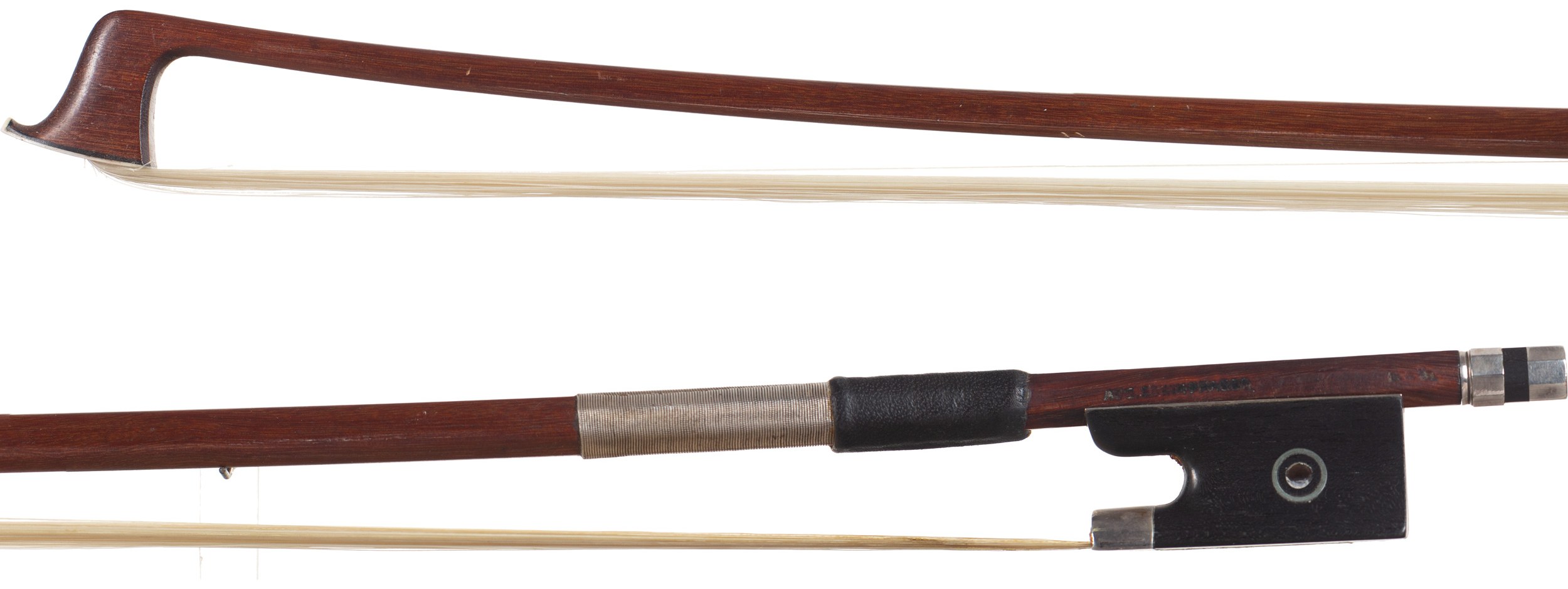 A silver-mounted violin bow by Edwin August Prager, Markneukirchen — head and frog