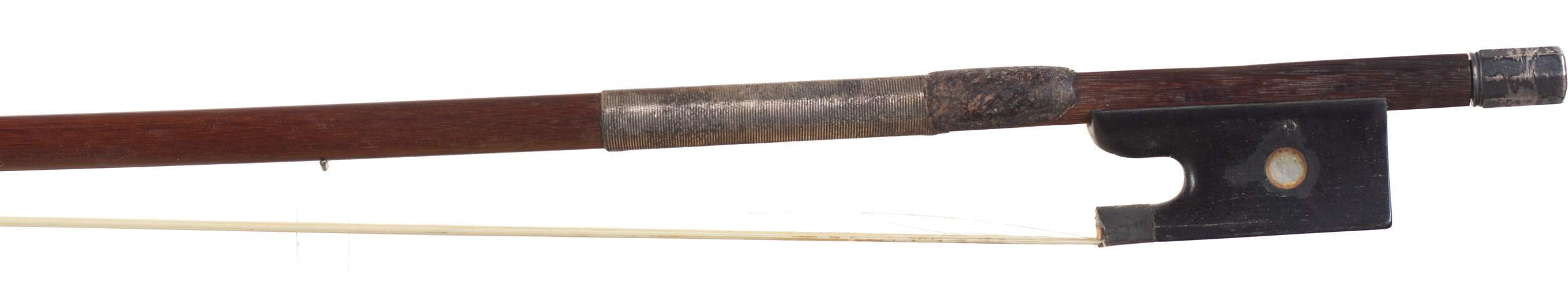 A silver-mounted violin bow by Albert Nurnberger — frog