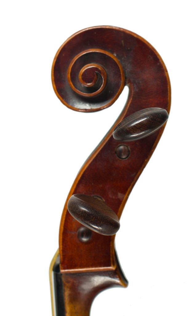 Three-quarter sized cello, Workshop of Jerome Thibouville Lamy, Mirecourt, circa 1910 — scroll