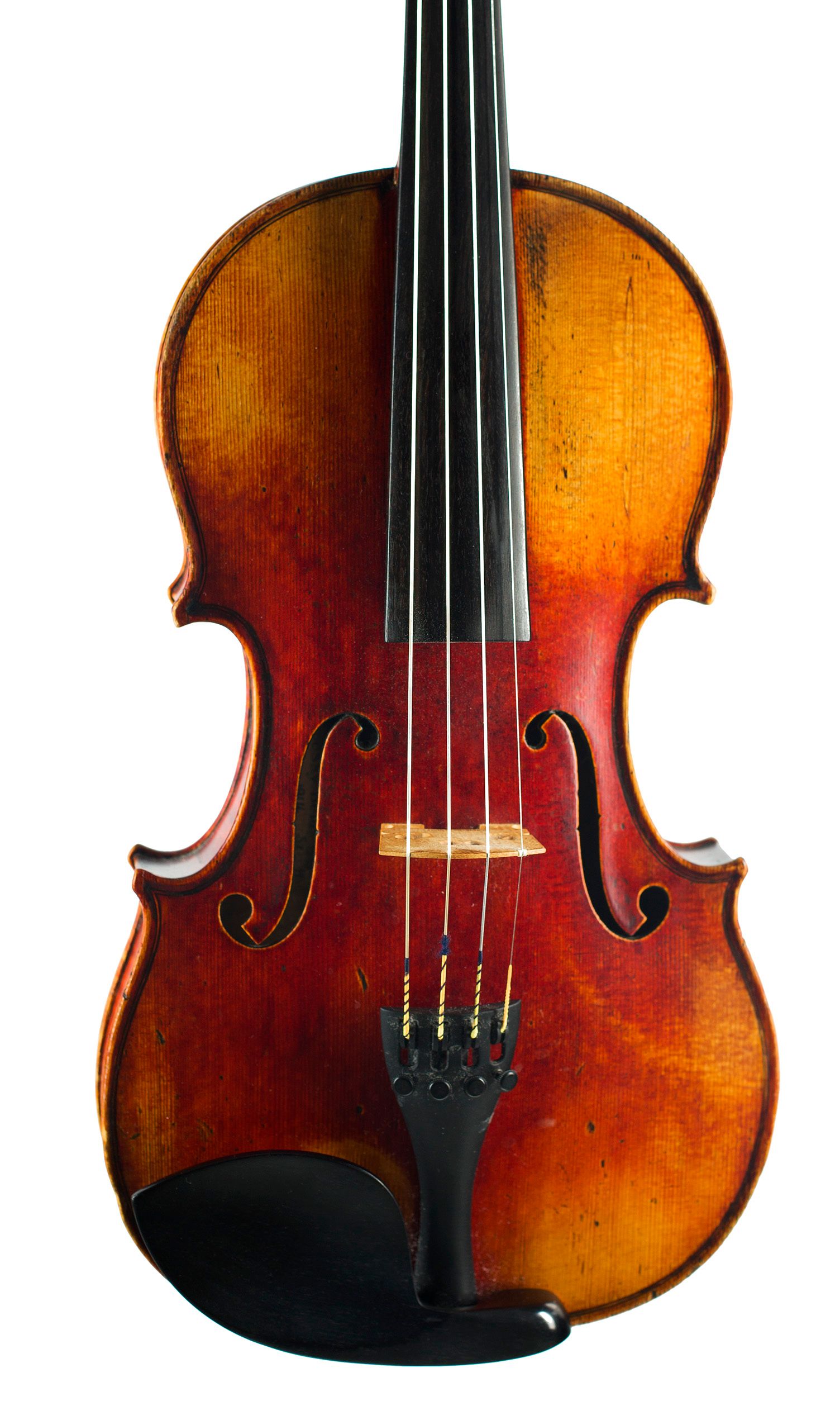 Violin by Szepessy Bela, London, 1914 — angled view, 10°