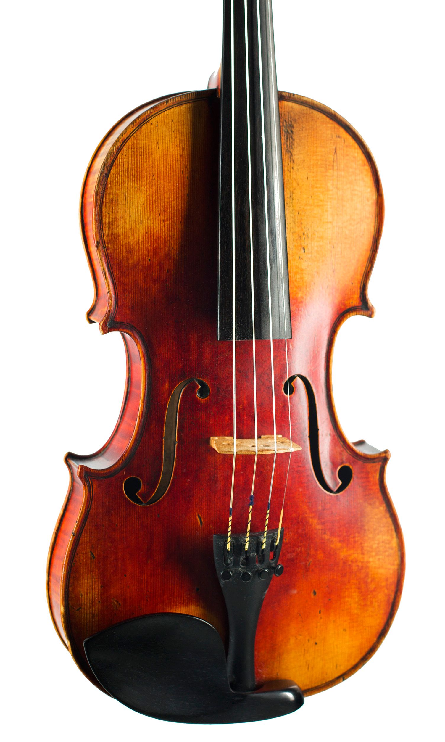 Violin by Szepessy Bela, London, 1914 — angled view, 20°