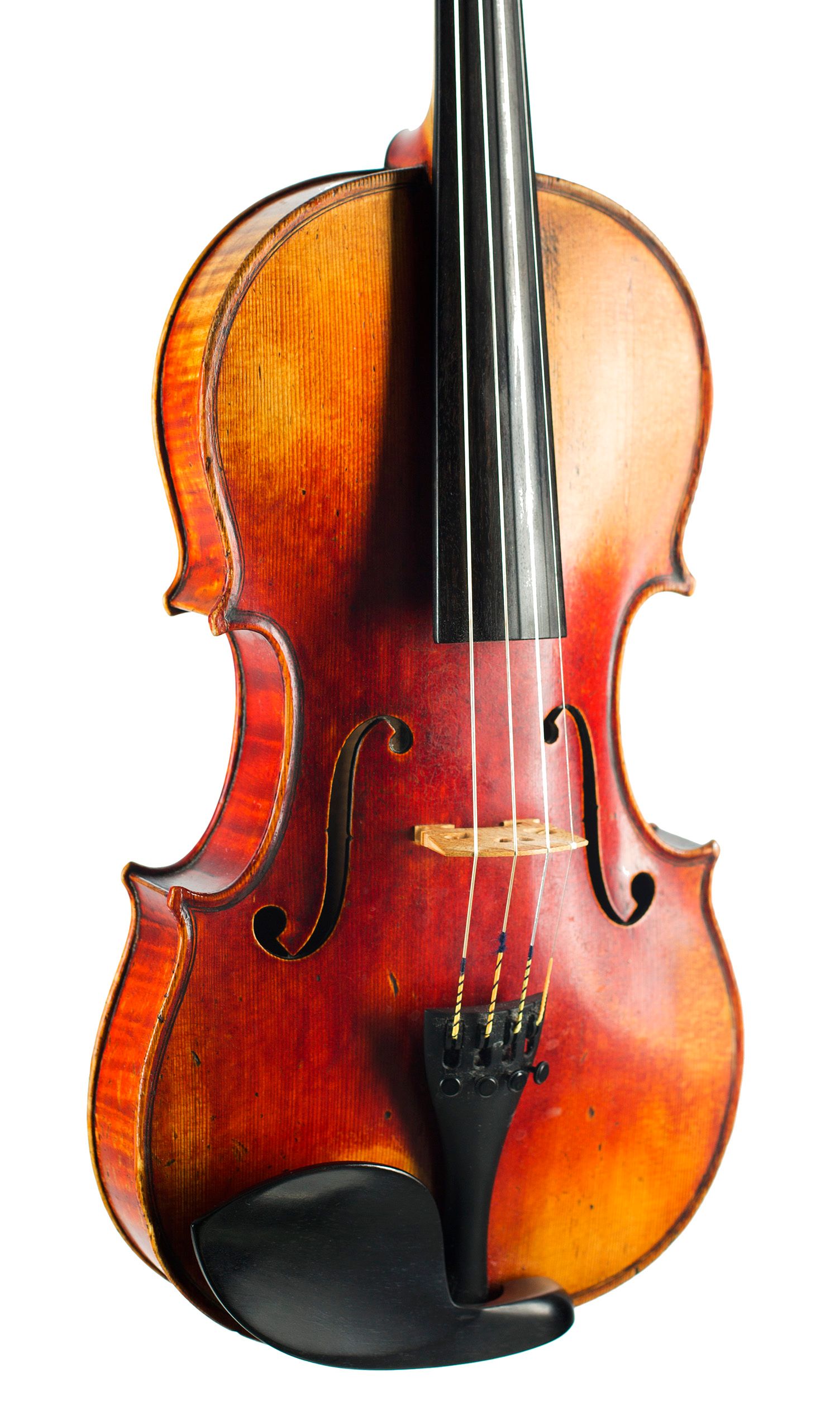 Violin by Szepessy Bela, London, 1914 — angled view, 30°