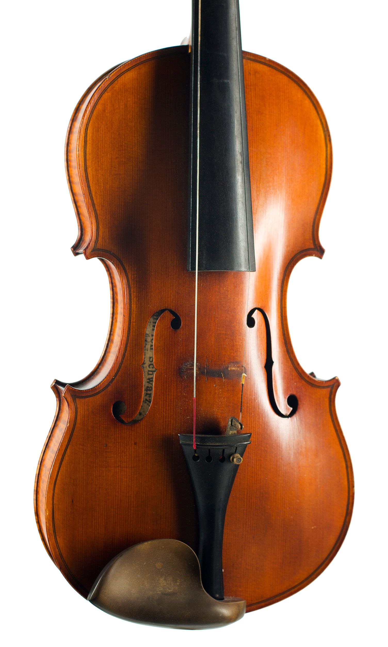 Violin by Heinrich Schwarz, Leipzig, circa 1920 — angled view, 20°