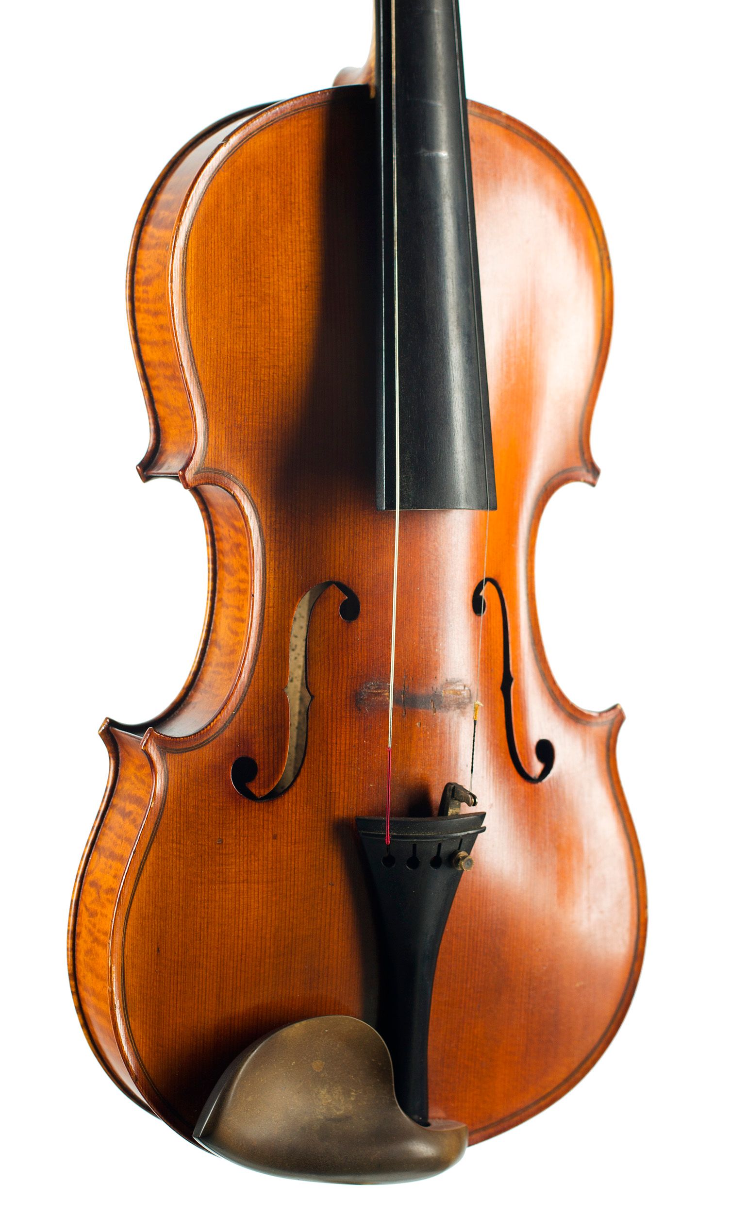 Violin by Heinrich Schwarz, Leipzig, circa 1920 — angled view, 30°