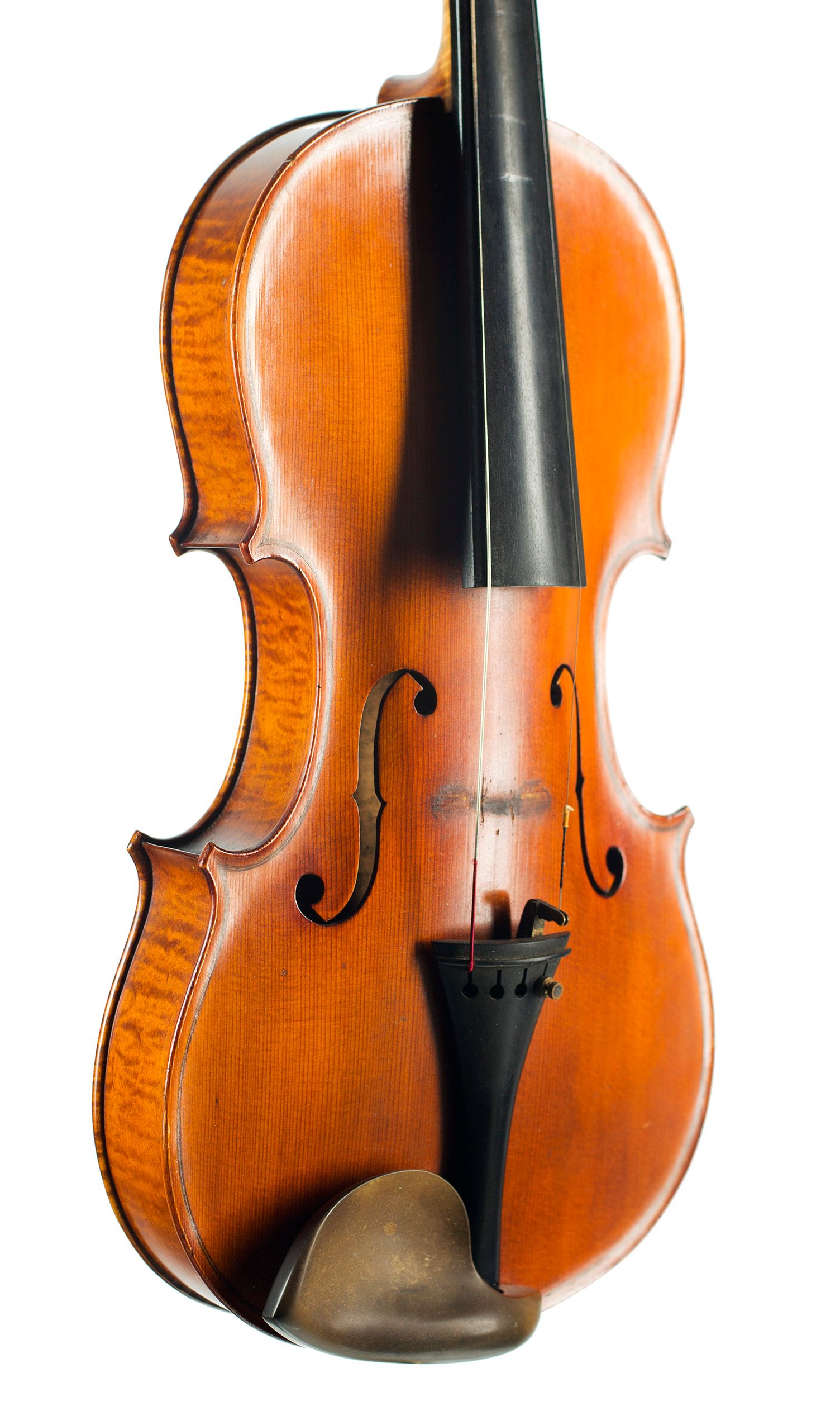 Violin by Heinrich Schwarz, Leipzig, circa 1920 — angled view, 40°
