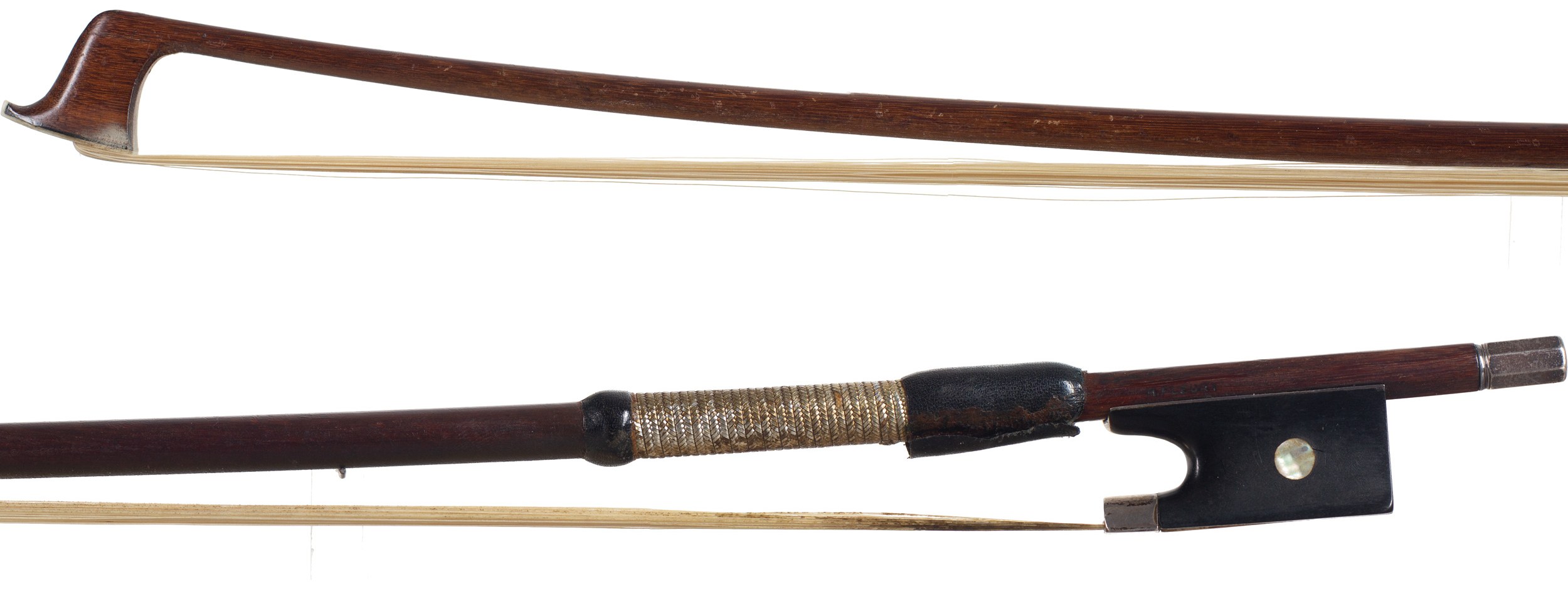 A silver-mounted violin bow by H. Fleury, Paris — head and frog