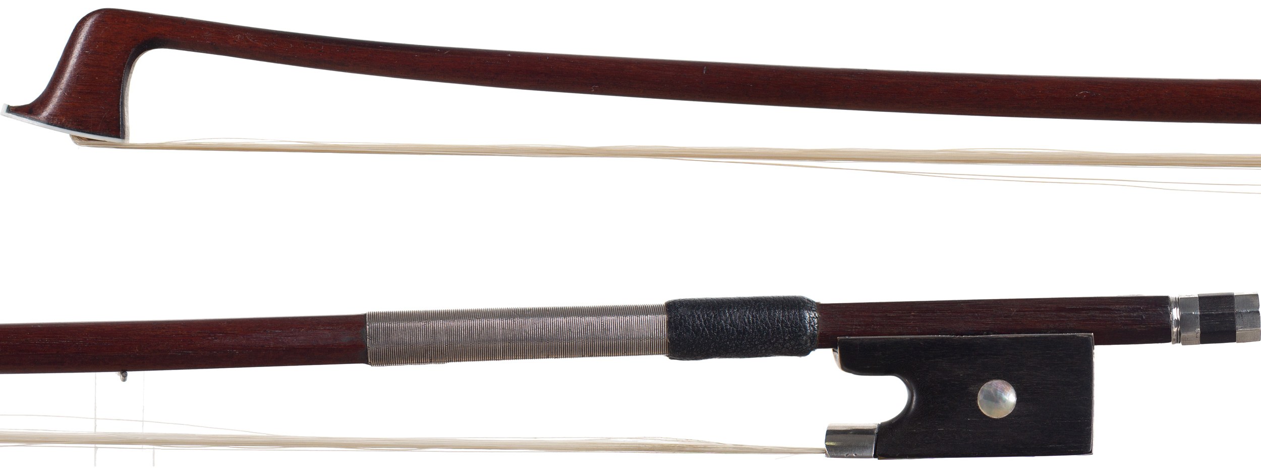 A silver-mounted violin bow by Cuniot-Hury and E. F. Ouchard, France, circa 1920 Over 100 years old — head and frog