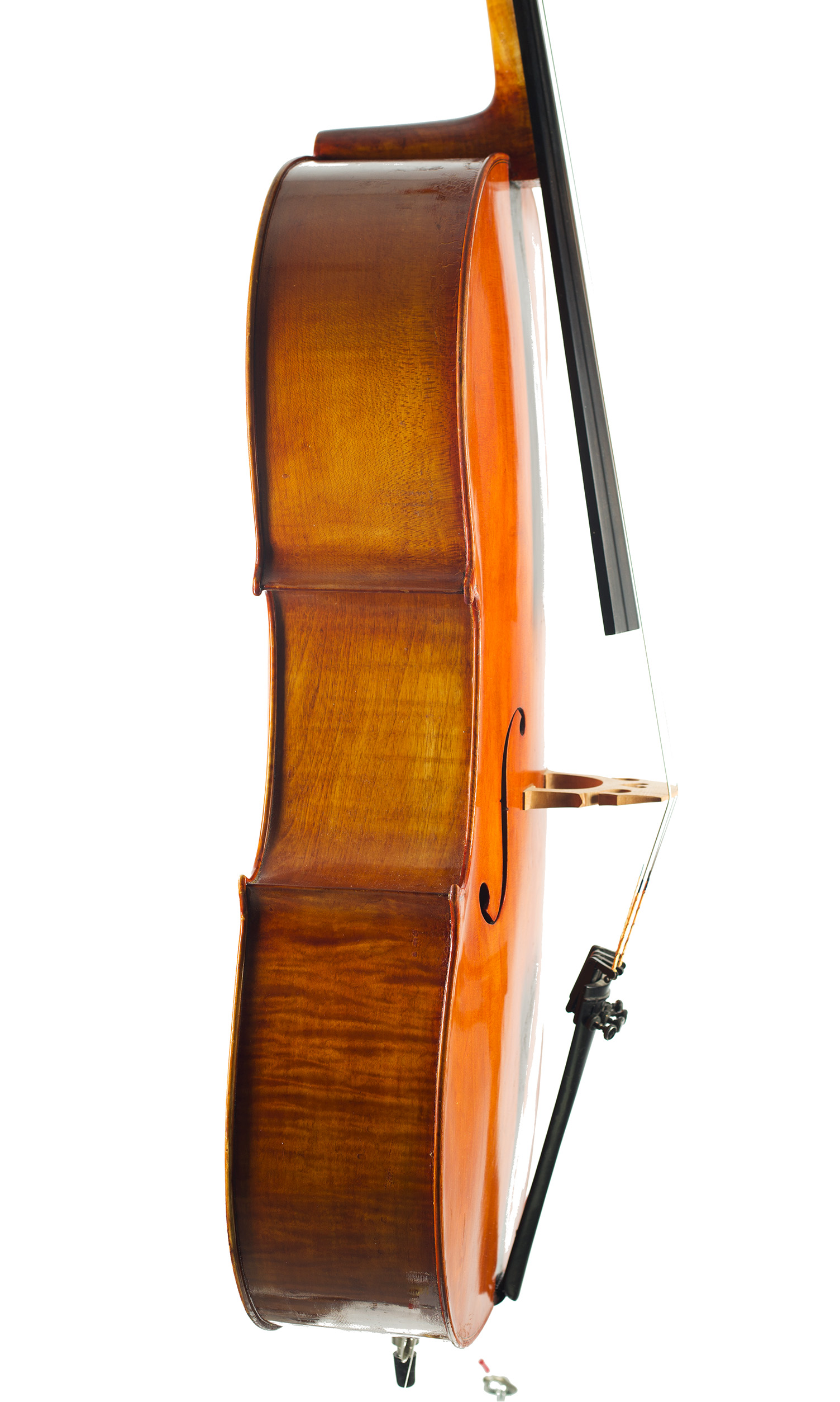 A cello by John Hodinott, Wimbourne, circa 1970 — angled view, 80°