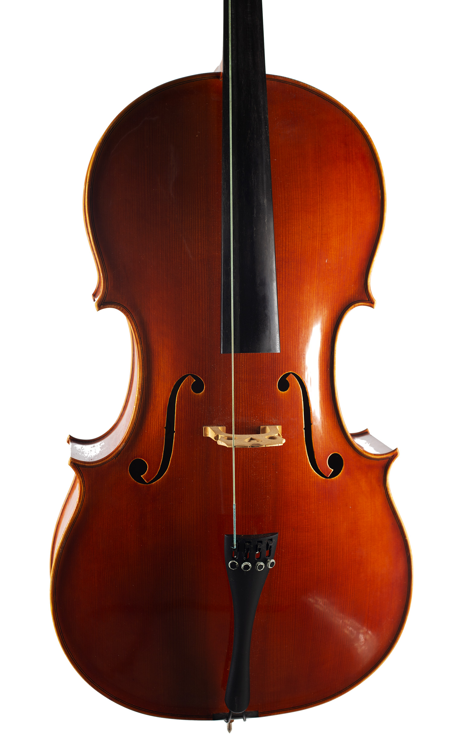 A cello by Ragnar Hayn, Newark, 1999 — angled view, 10°
