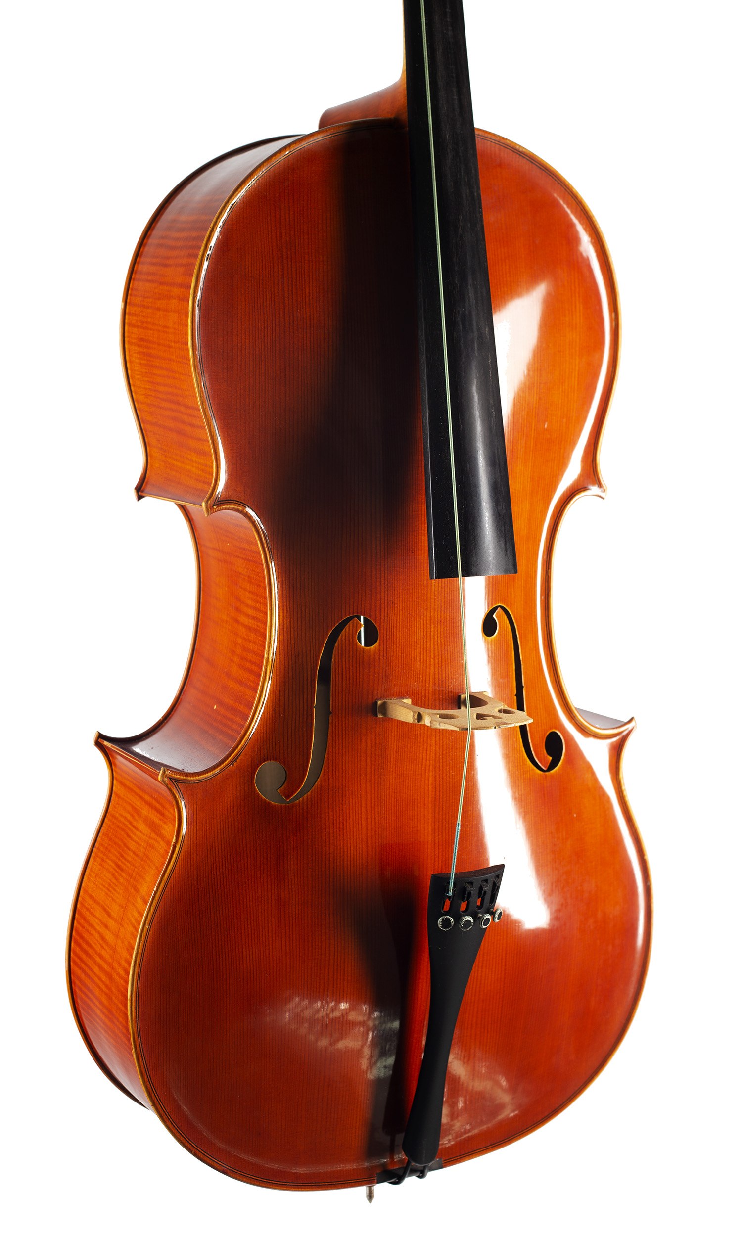 A cello by Ragnar Hayn, Newark, 1999 — angled view, 30°