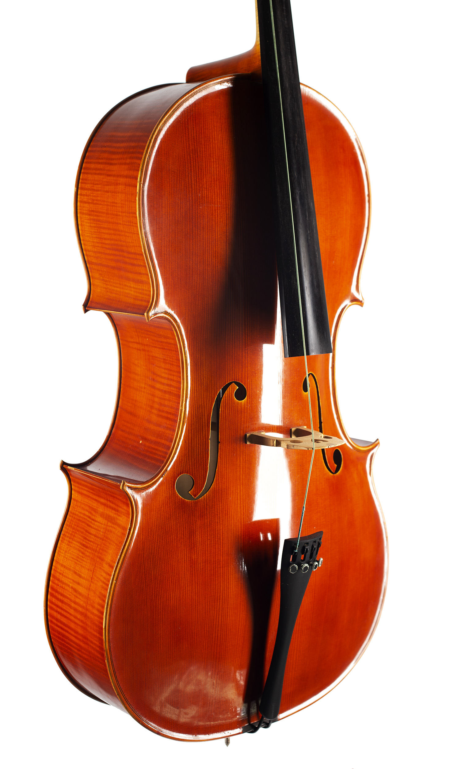 A cello by Ragnar Hayn, Newark, 1999 — angled view, 40°