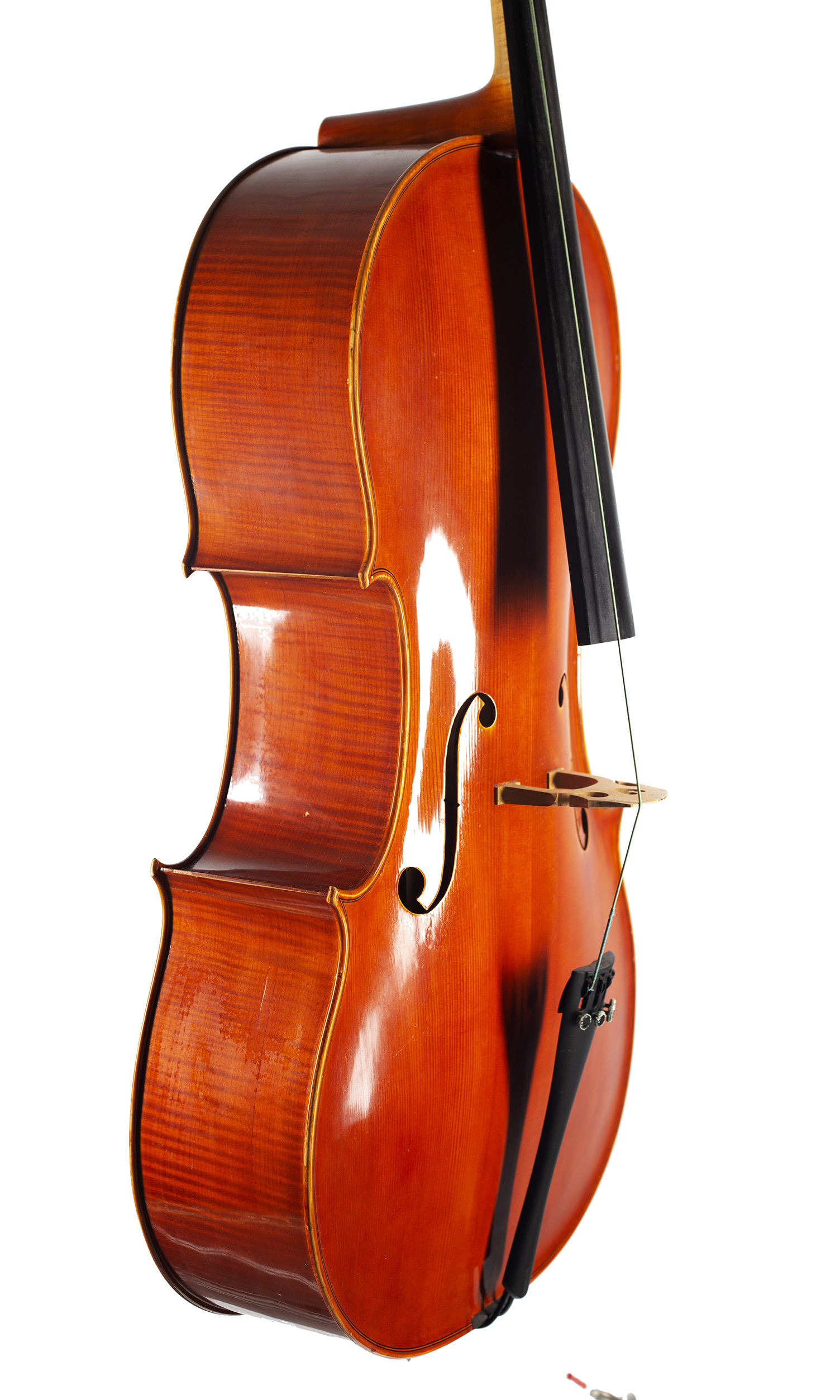 A cello by Ragnar Hayn, Newark, 1999 — angled view, 60°