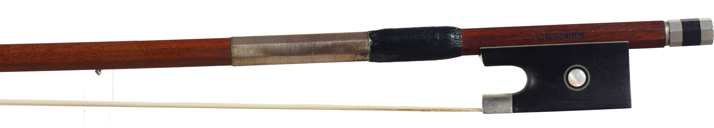 A nickel-mounted violin bow by J. P. Gabriel, Erlangen — frog