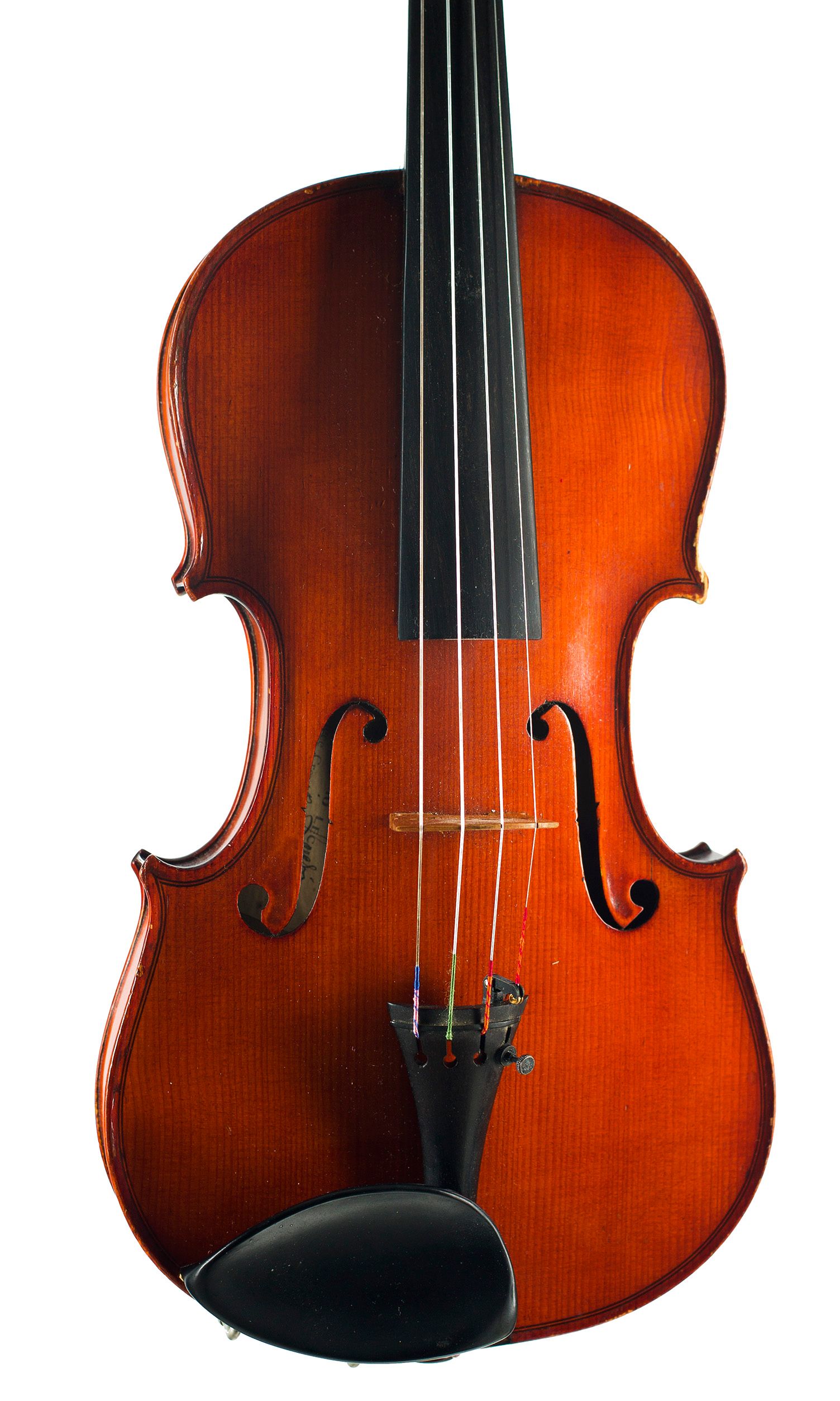Violin, Workshop of Antonio Lechi, Cremona, 1921 — angled view, 10°
