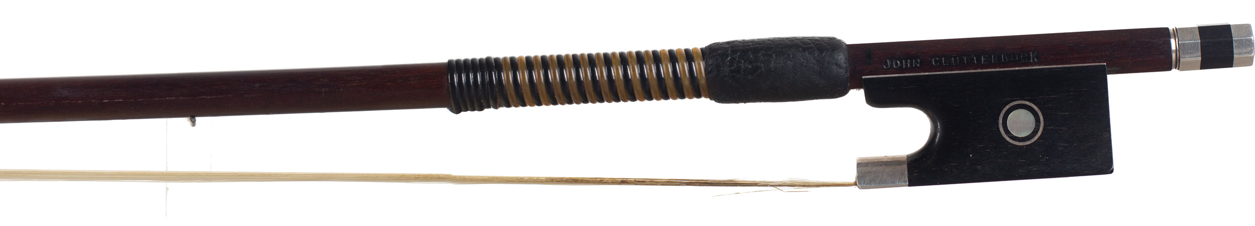 A silver-mounted violin bow by John Clutterbuck, Bicester — frog
