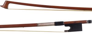 A silver-mounted viola bow by John Stagg, Bristol — head and frog