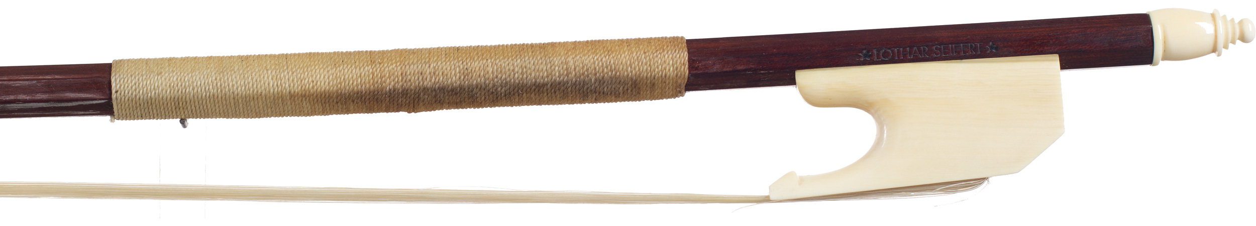 A plastic-mounted baroque bow by Lothar Seifert, Germany — frog
