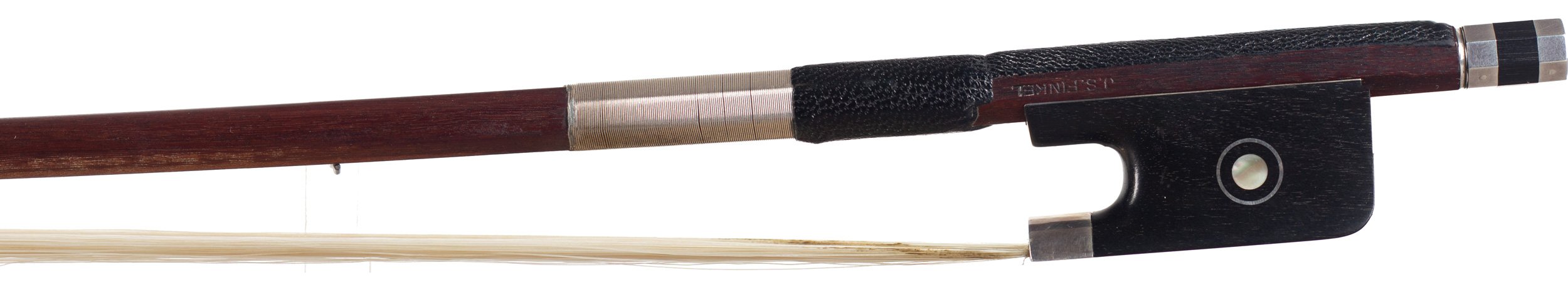 A silver-mounted cello bow by Johann Siegfried Finkel, Oberhasli, circa 1990 — frog