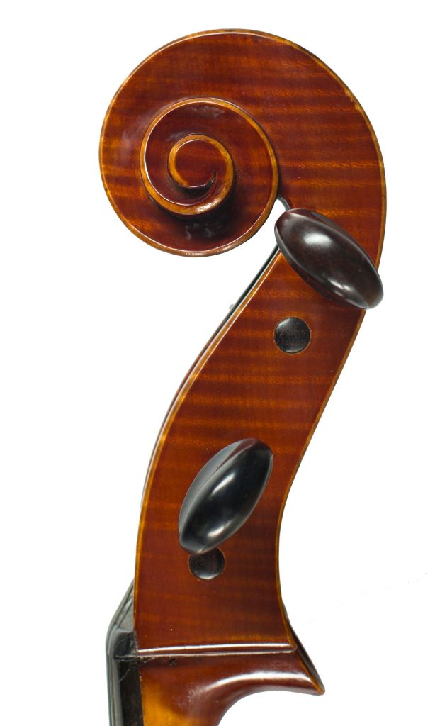 Cello by Lawrence Cocker, Derby, 1961 — scroll