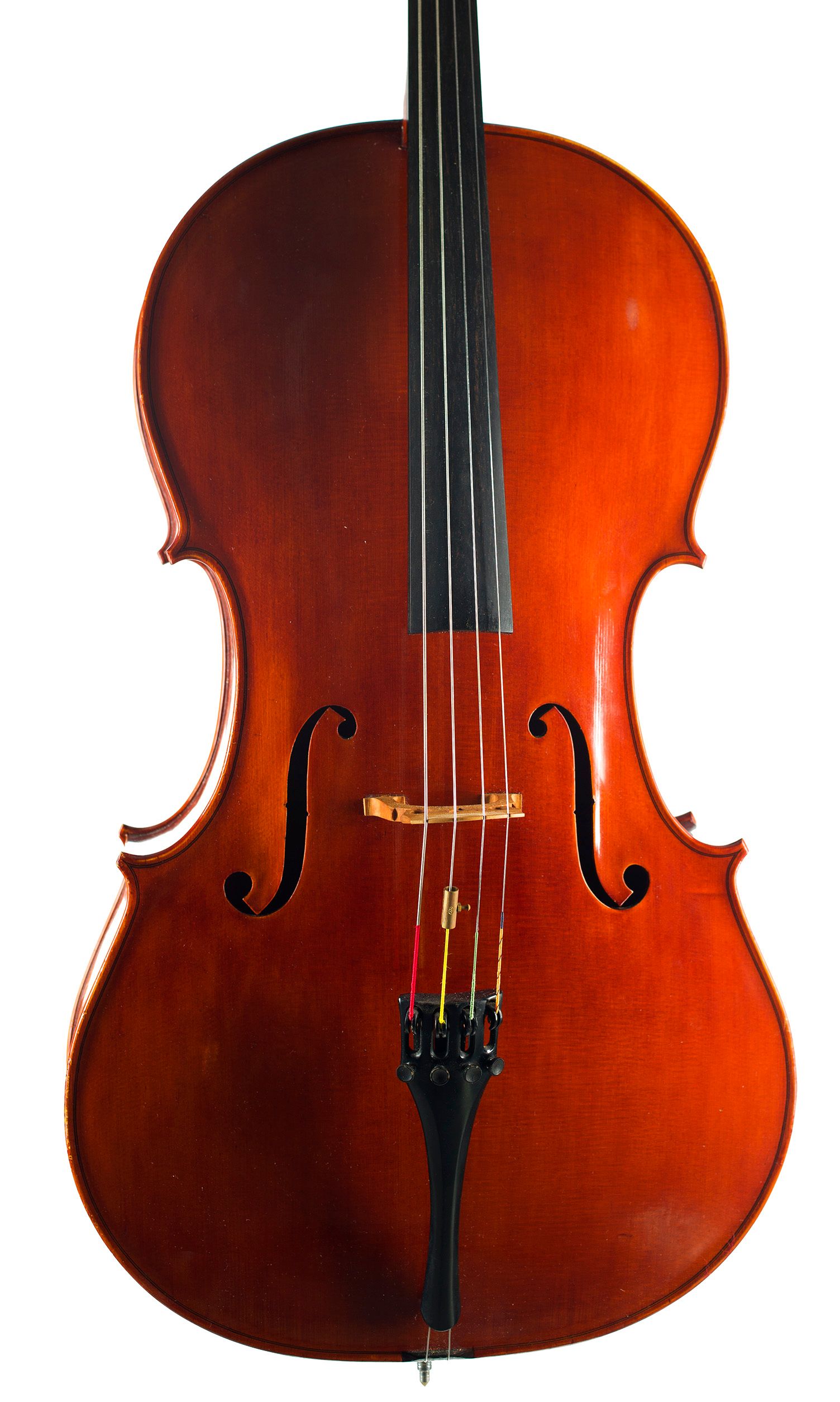 Cello by Lawrence Cocker, Derby, 1961 — angled view, 10°