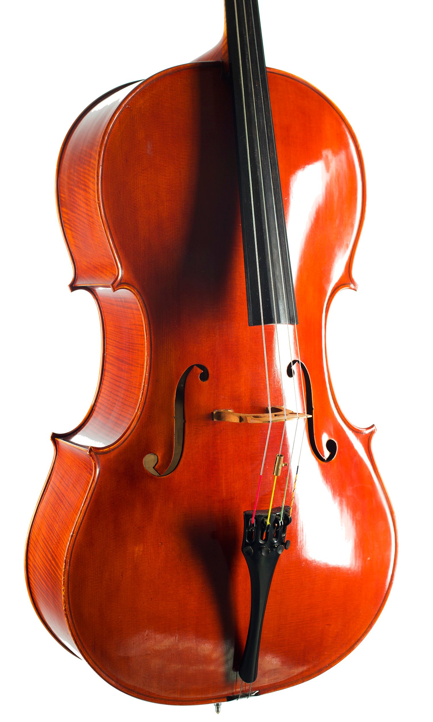 Cello by Lawrence Cocker, Derby, 1961 — angled view, 30°