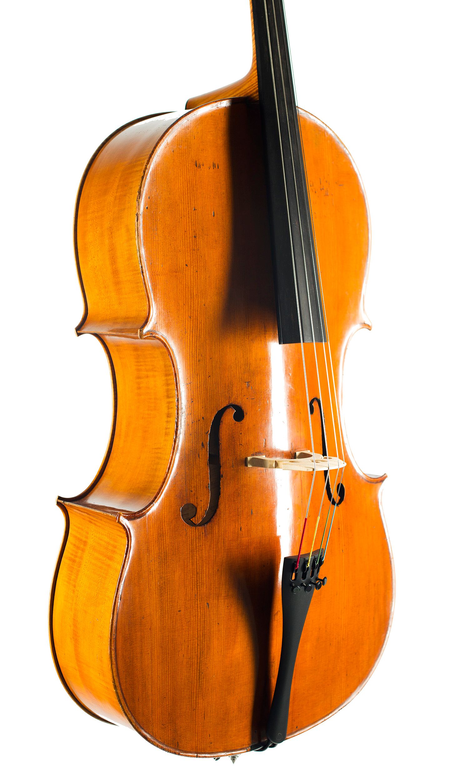 Cello by Thomas Kennedy, London, circa 1810 — angled view, 40°