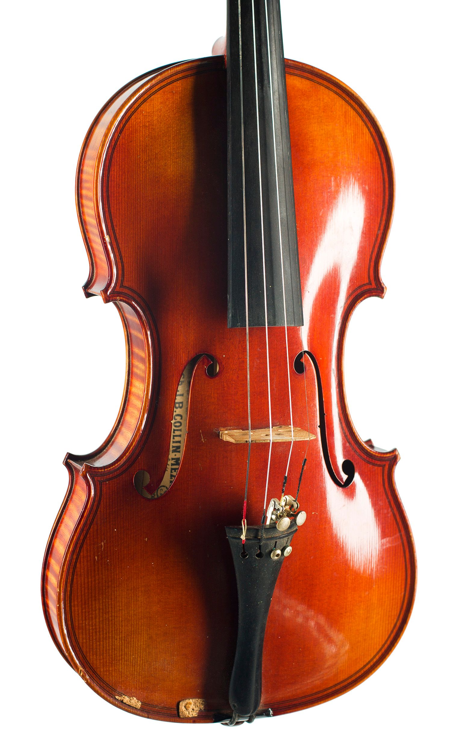 Violin by Ch. J. B. Collin-Mezin (Fils), 1954 — angled view, 20°