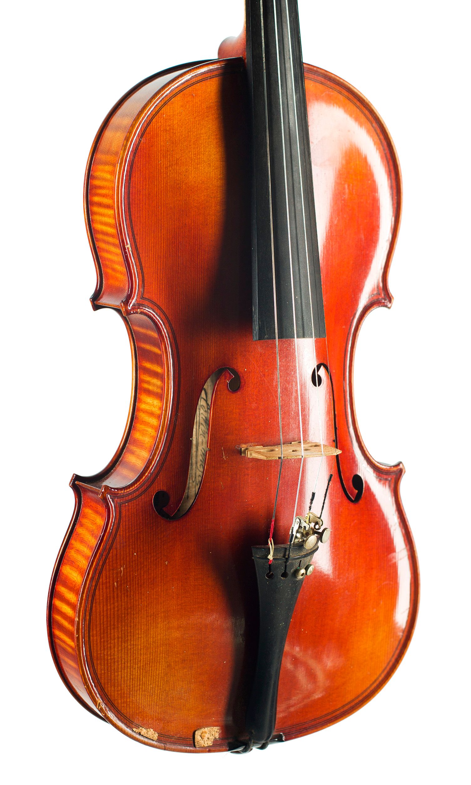 Violin by Ch. J. B. Collin-Mezin (Fils), 1954 — angled view, 30°