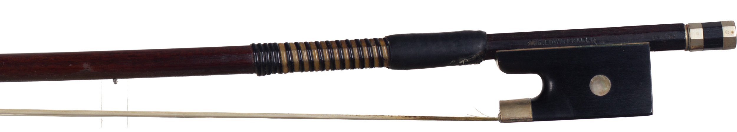 A nickel-mounted viola bow by August Edwin Prager, Markneukirchen — frog