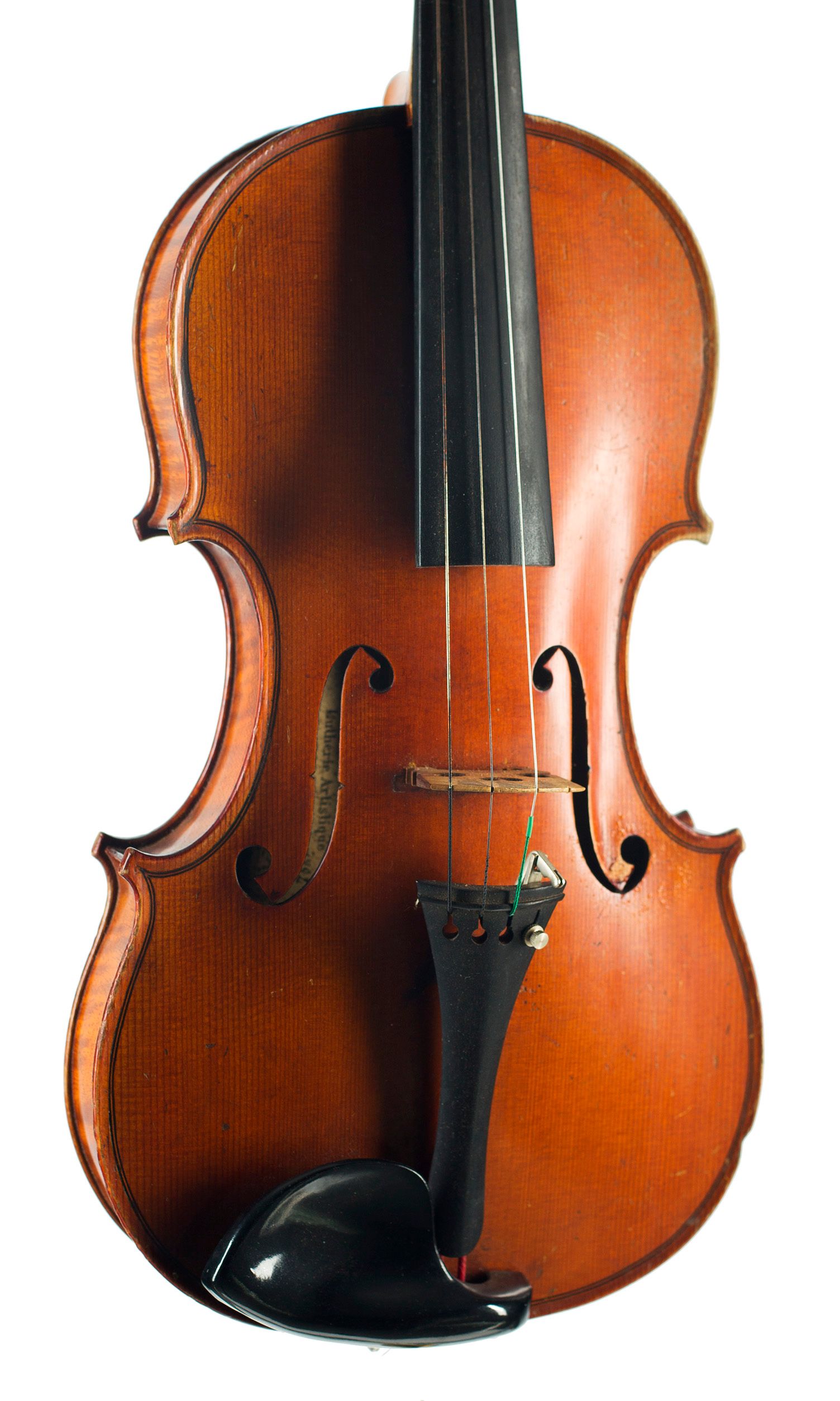 Violin by Ch. J. B. Colin, Mirecourt, 1892 — angled view, 20°