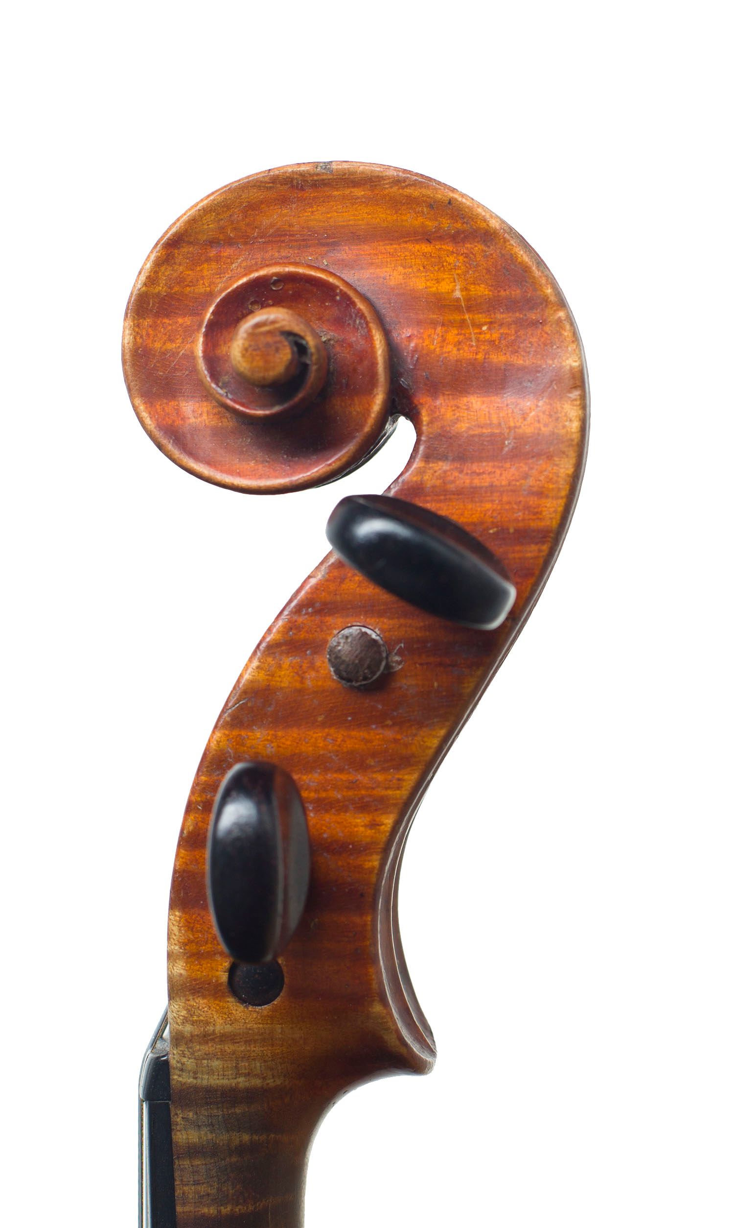 Violin by Leon Victor Mougenot, Mirecourt, circa 1890 — scroll