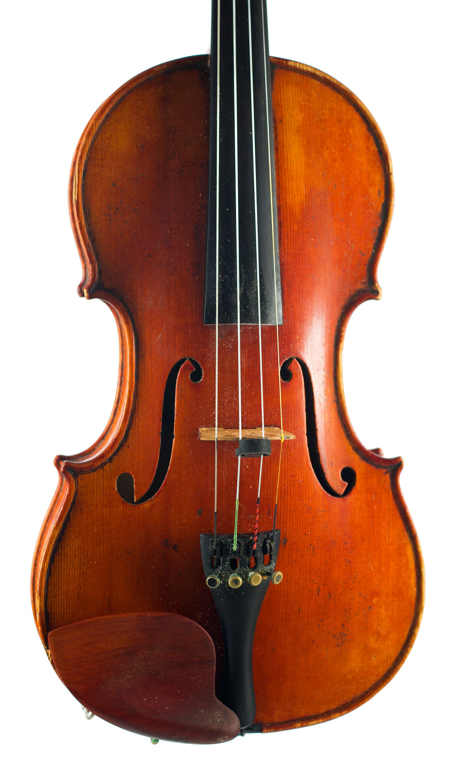 Violin by Leon Victor Mougenot, Mirecourt, circa 1890 — angled view, 10°