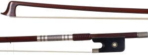 A nickel-mounted violin bow by L. Morizot freres, France, 1955 — head and frog