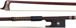 A gold-mounted violin bow by Richard Grünke, Germany — head and frog