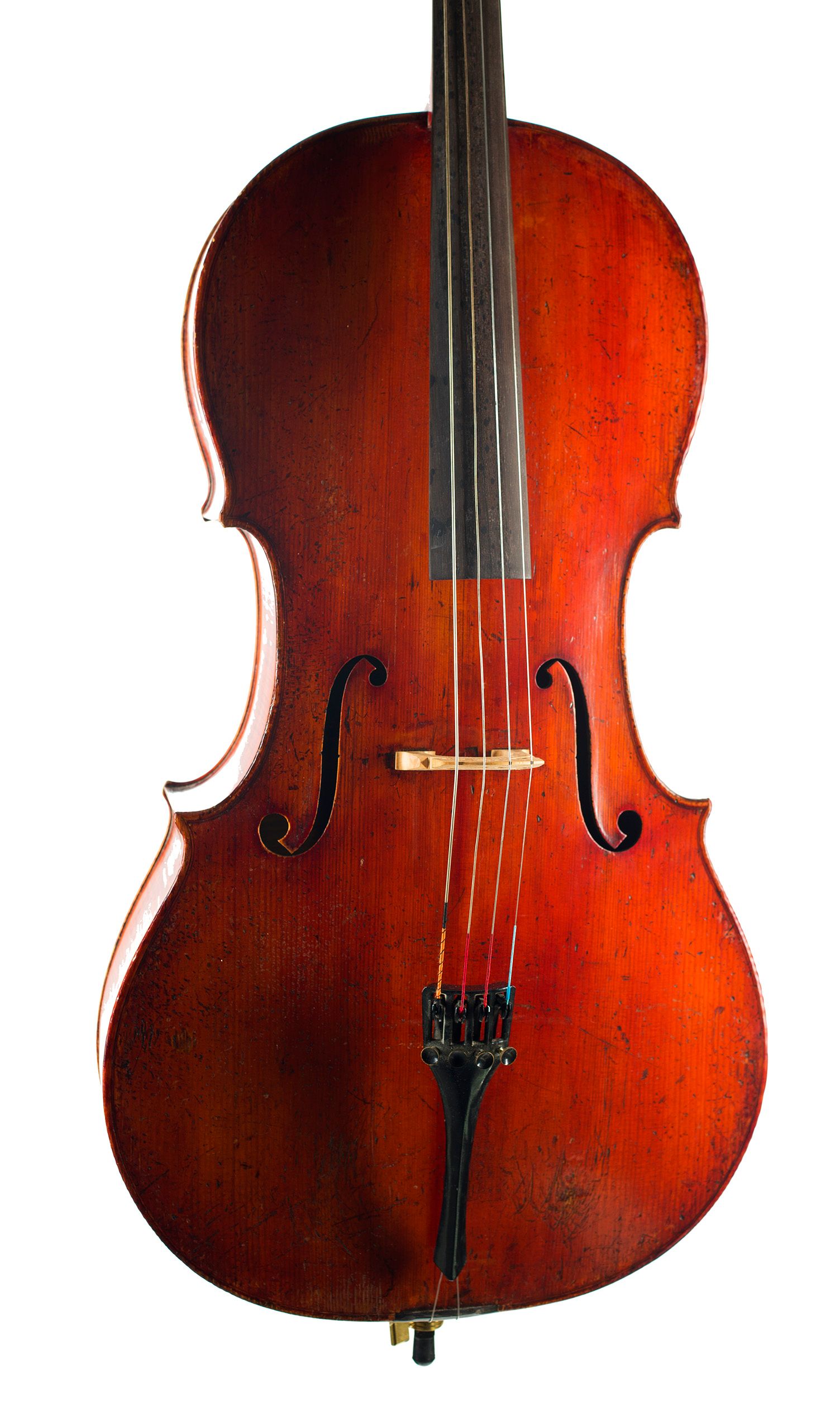 Cello by Louis Noebe, Homburg, 1882 — angled view, 10°