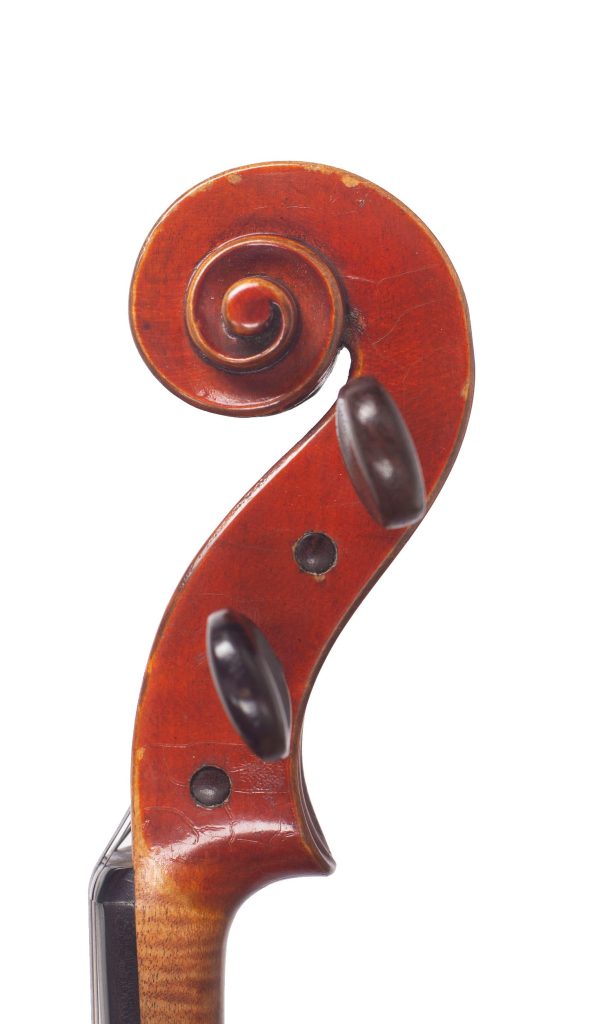 Violin by L. P. Balmforth, Leeds, 1915 — scroll