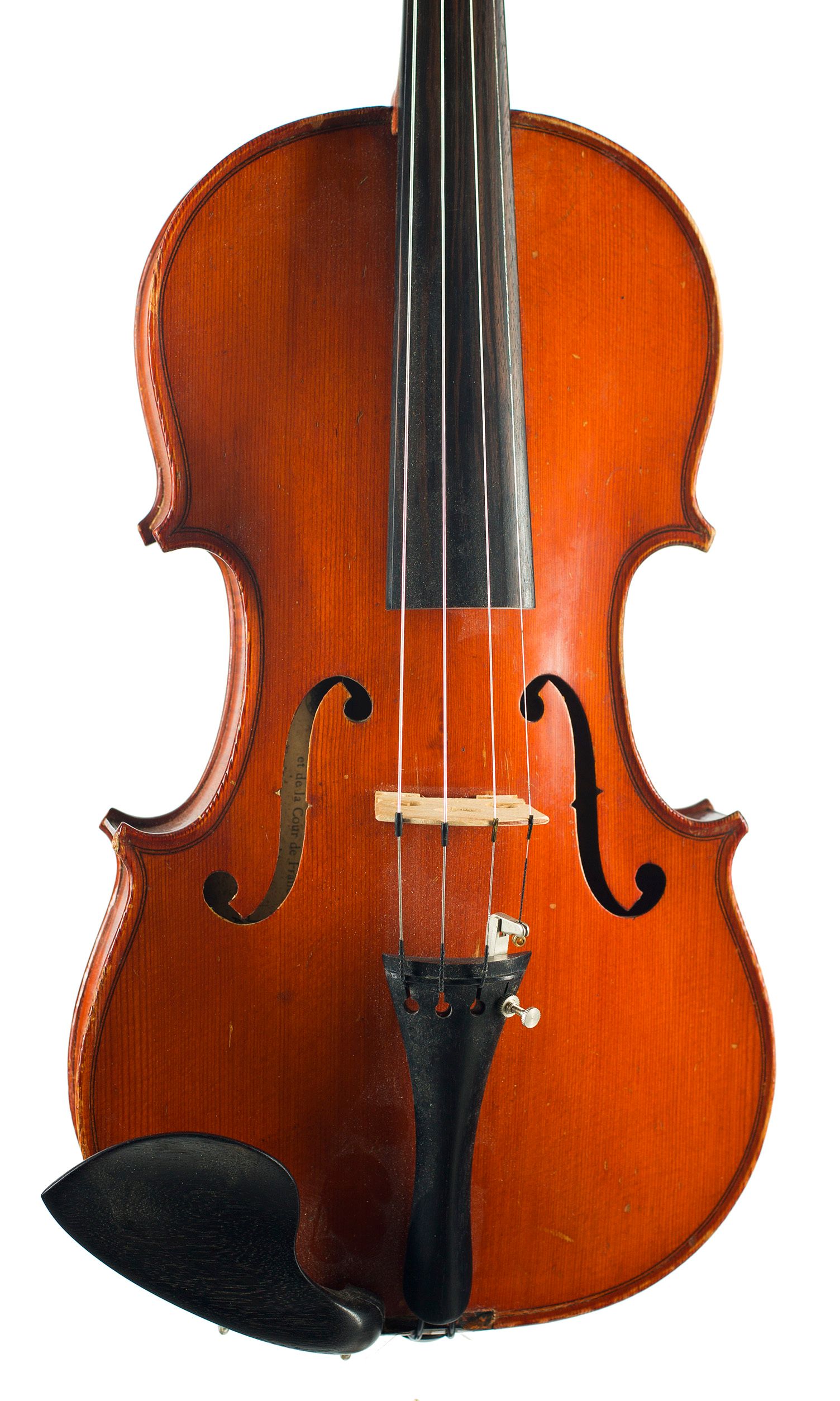 Violin, Workshop of Jerome Thibouville-Lamy, Mirecourt, circa 1900 — angled view, 10°