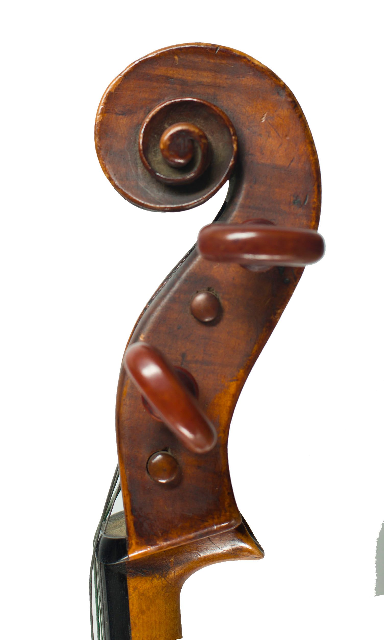 Cello, Workshop of Thomas Kennedy, London, circa 1810 — scroll