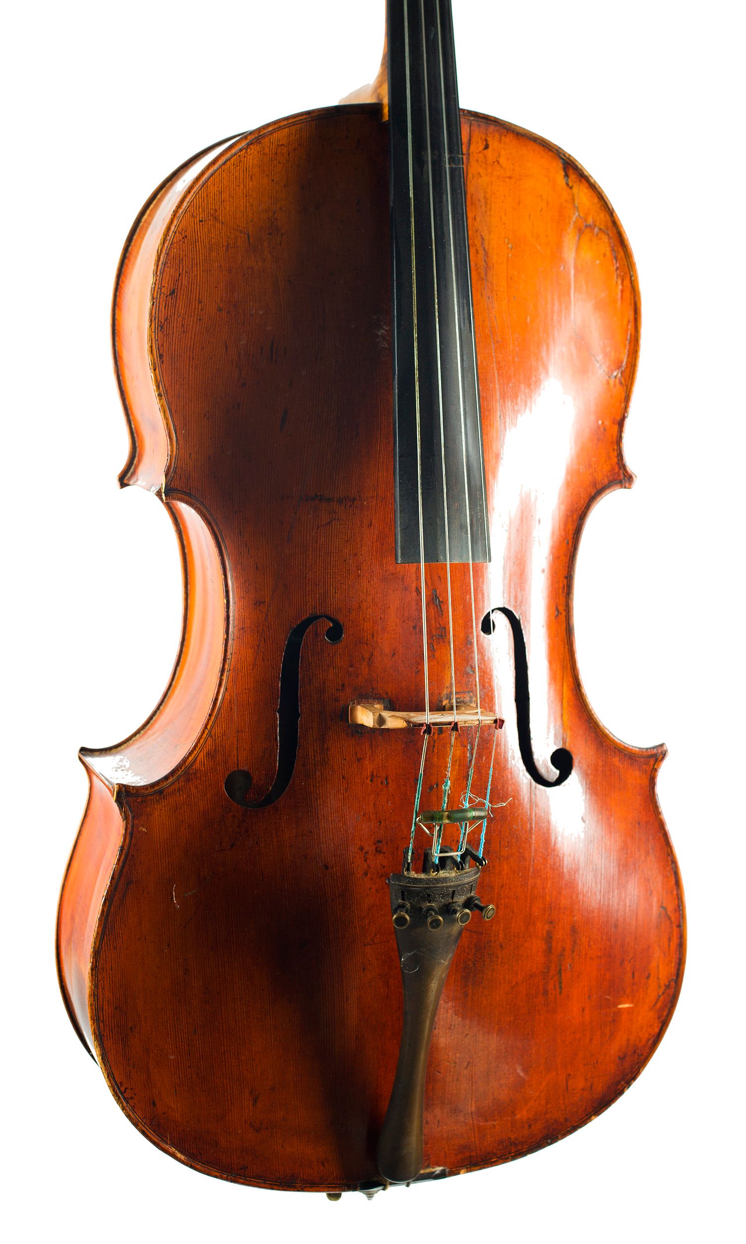 Cello, Workshop of Thomas Kennedy, London, circa 1810 — angled view, 20°